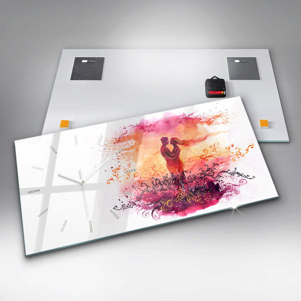 Horloge rectangulaire horizontale 'Couple amoureux à l''aquarelle'