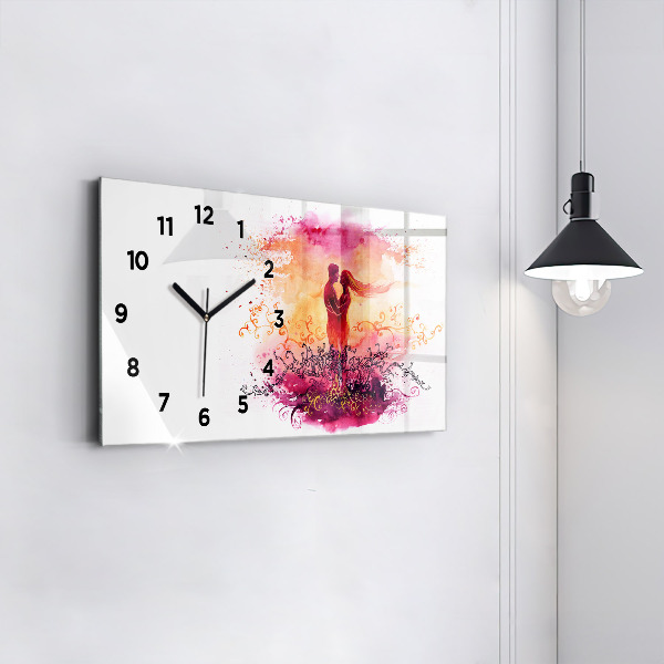 Horloge rectangulaire horizontale 'Couple amoureux à l''aquarelle'