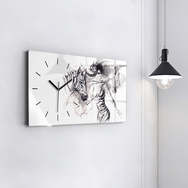 Horloge rectangulaire horizontale Femme et zèbres