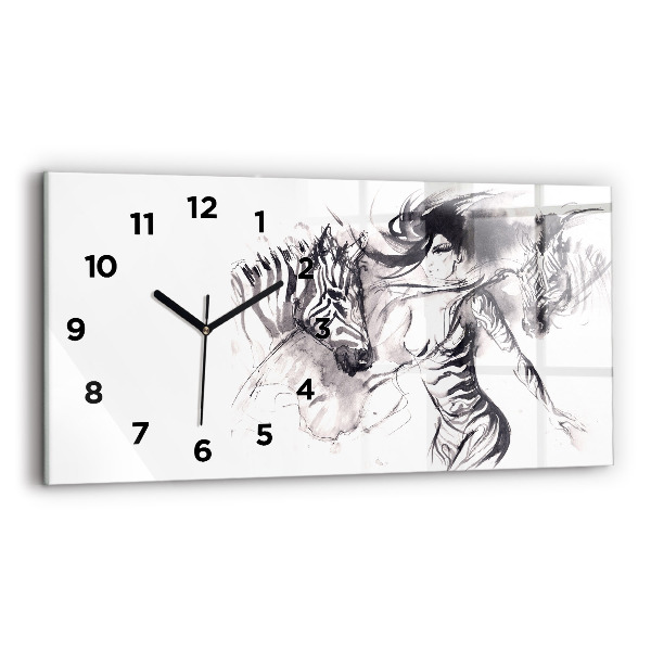 Horloge rectangulaire horizontale Femme et zèbres