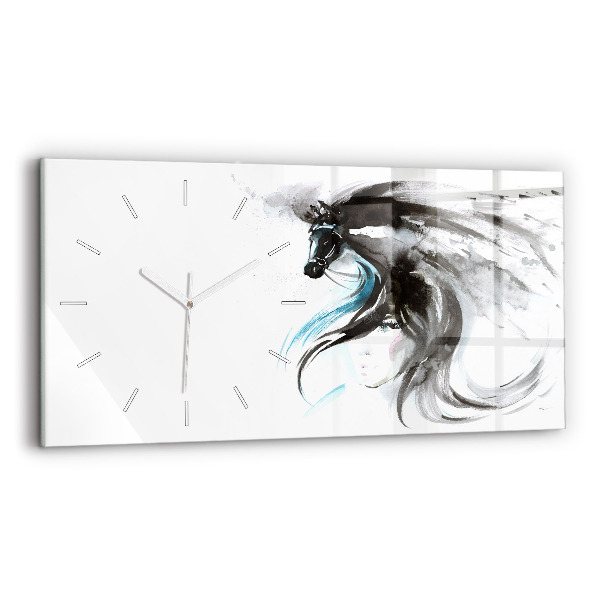 Horloge rectangulaire horizontale Cheval et femme abstraits