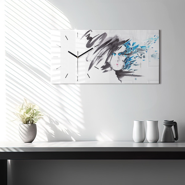 Horloge rectangulaire horizontale Visage de femme abstrait