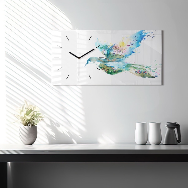 Horloge rectangulaire horizontale 'Abstraction d''oiseau et de printemps'