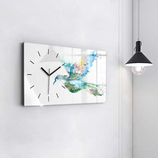 Horloge rectangulaire horizontale 'Abstraction d''oiseau et de printemps'