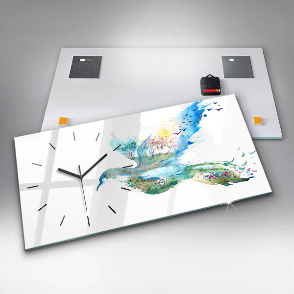 Horloge rectangulaire horizontale 'Abstraction d''oiseau et de printemps'