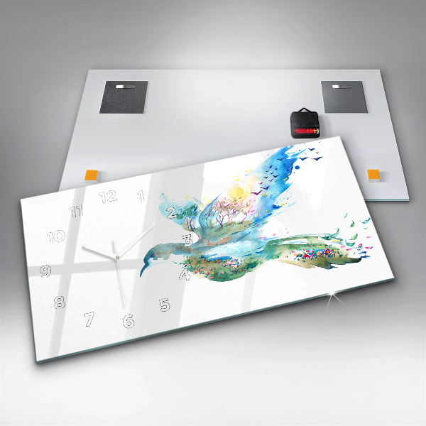 Horloge rectangulaire horizontale 'Abstraction d''oiseau et de printemps'