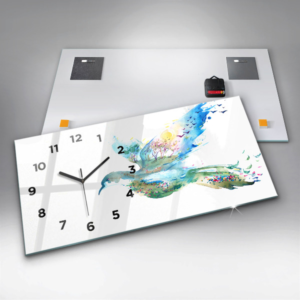 Horloge rectangulaire horizontale 'Abstraction d''oiseau et de printemps'