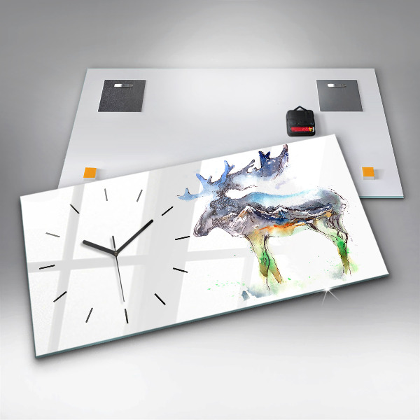 Horloge rectangulaire horizontale 'Paysage d''élans et de montagnes'