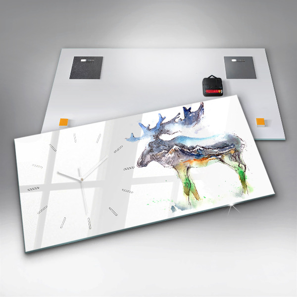 Horloge rectangulaire horizontale 'Paysage d''élans et de montagnes'