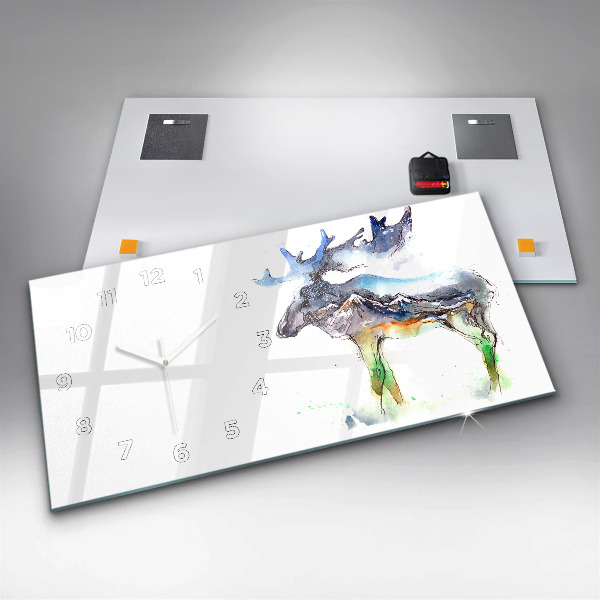 Horloge rectangulaire horizontale 'Paysage d''élans et de montagnes'
