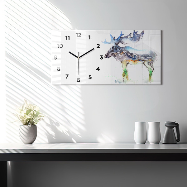 Horloge rectangulaire horizontale 'Paysage d''élans et de montagnes'