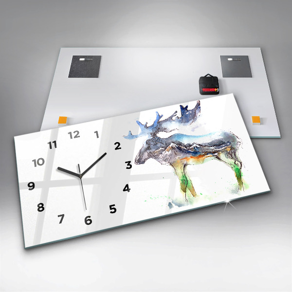 Horloge rectangulaire horizontale 'Paysage d''élans et de montagnes'