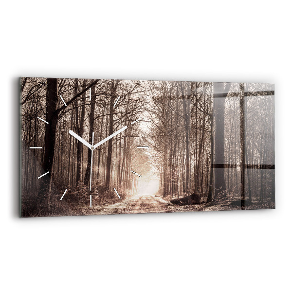 Horloge rectangulaire horizontale Chemin forestier en sépia