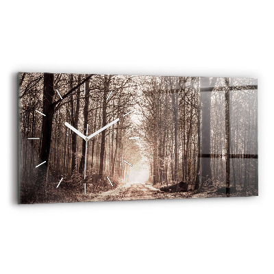 Horloge rectangulaire horizontale Chemin forestier en sépia