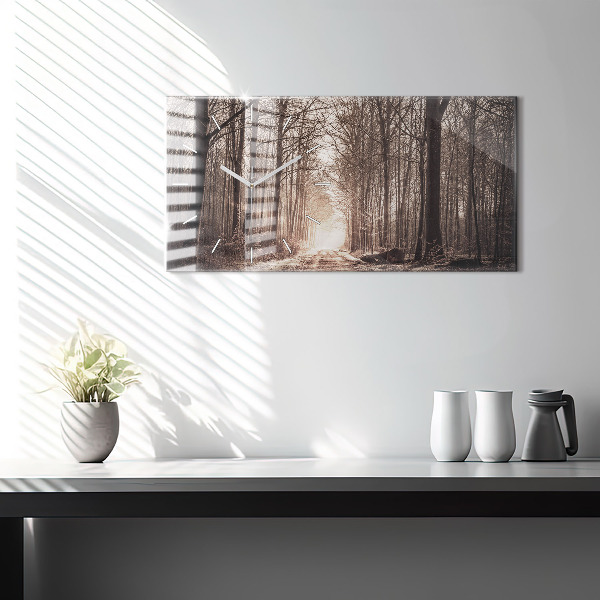 Horloge rectangulaire horizontale Chemin forestier en sépia