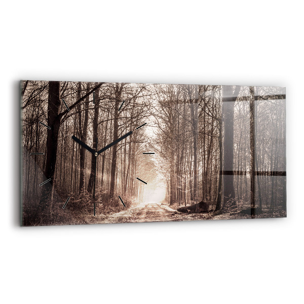 Horloge rectangulaire horizontale Chemin forestier en sépia
