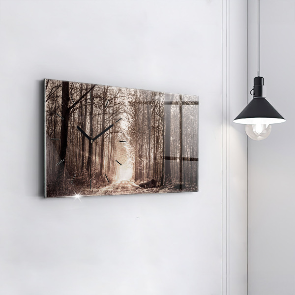 Horloge rectangulaire horizontale Chemin forestier en sépia