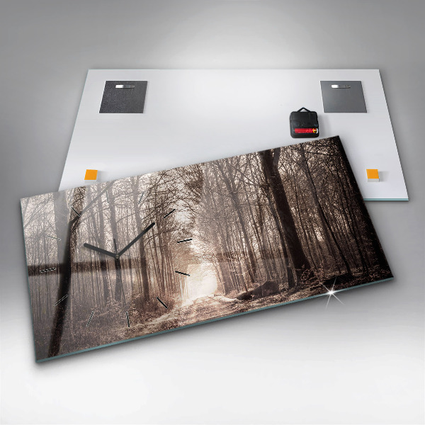 Horloge rectangulaire horizontale Chemin forestier en sépia