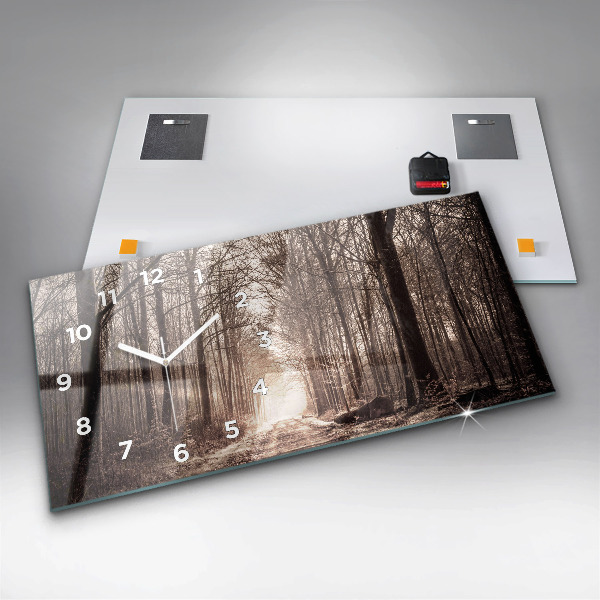Horloge rectangulaire horizontale Chemin forestier en sépia