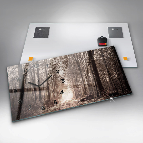 Horloge rectangulaire horizontale Chemin forestier en sépia