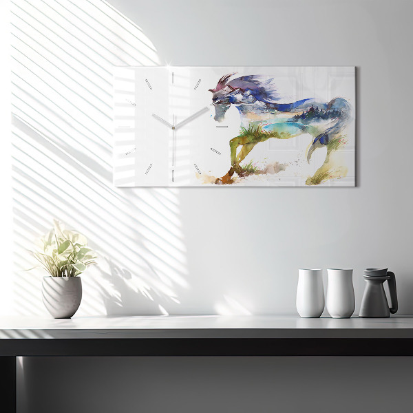 Horloge rectangulaire horizontale Montagnes peintes et cheval