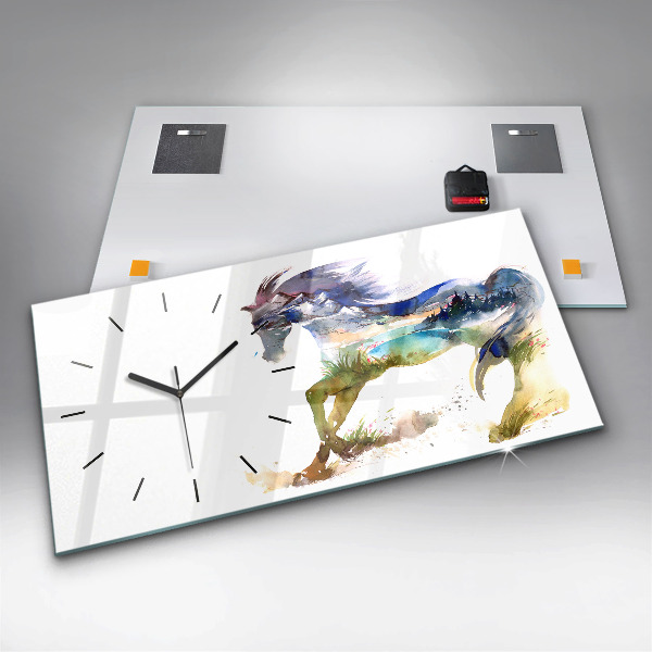 Horloge rectangulaire horizontale Montagnes peintes et cheval