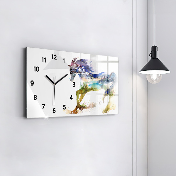 Horloge rectangulaire horizontale Montagnes peintes et cheval