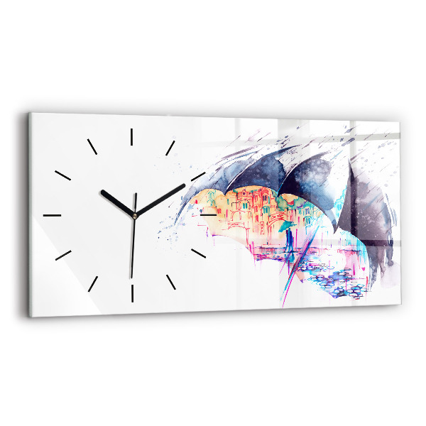 Horloge rectangulaire horizontale Parapluie et ville