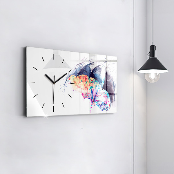 Horloge rectangulaire horizontale Parapluie et ville