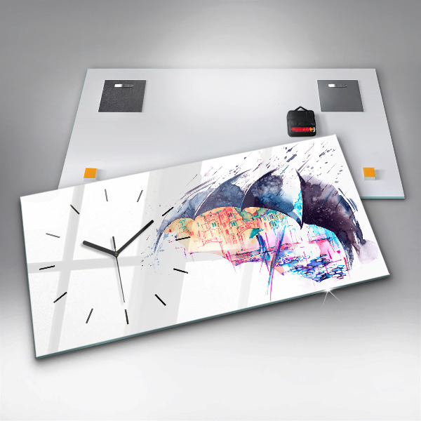 Horloge rectangulaire horizontale Parapluie et ville