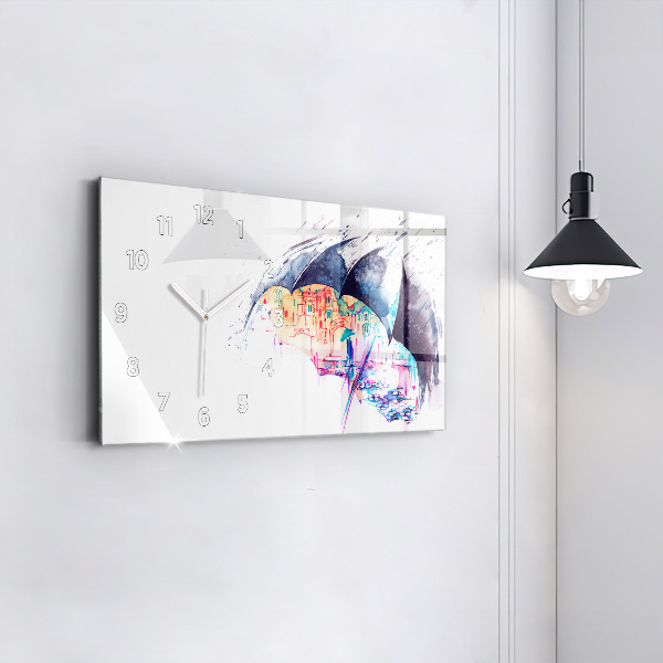Horloge rectangulaire horizontale Parapluie et ville