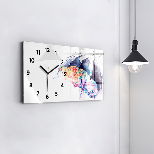 Horloge rectangulaire horizontale Parapluie et ville