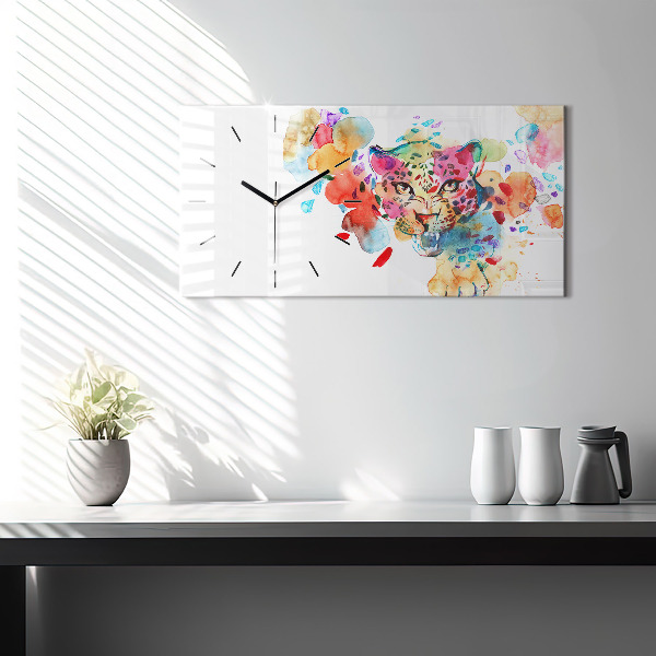 Horloge rectangulaire horizontale Chat sauvage abstrait