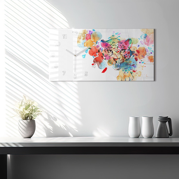 Horloge rectangulaire horizontale Chat sauvage abstrait