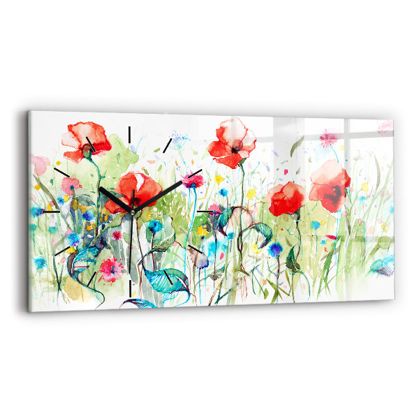 Horloge rectangulaire horizontale Coquelicots dans le pré