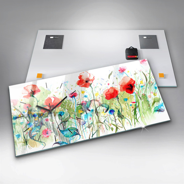 Horloge rectangulaire horizontale Coquelicots dans le pré