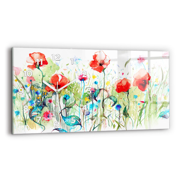 Horloge rectangulaire horizontale Coquelicots dans le pré