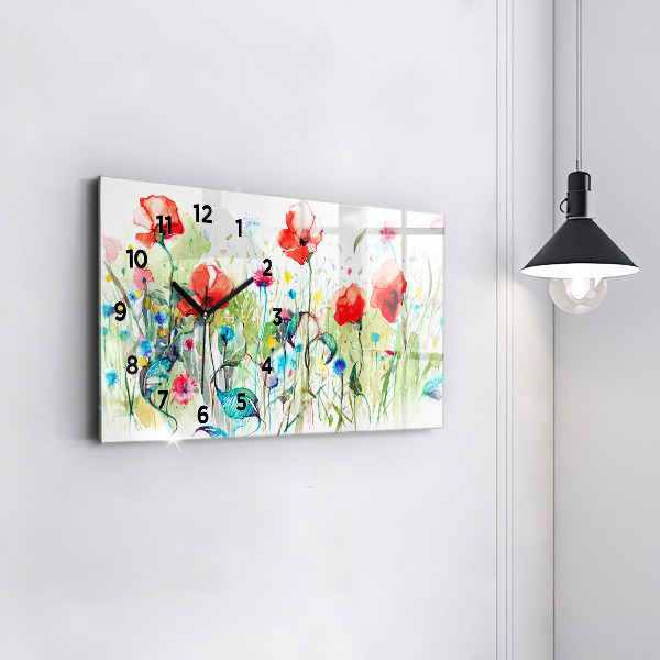 Horloge rectangulaire horizontale Coquelicots dans le pré