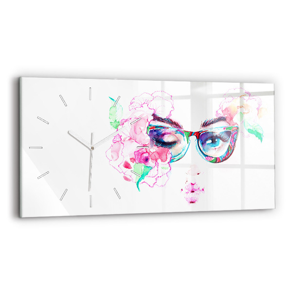 Horloge rectangulaire horizontale 'Visage d''une femme avec des lunettes'