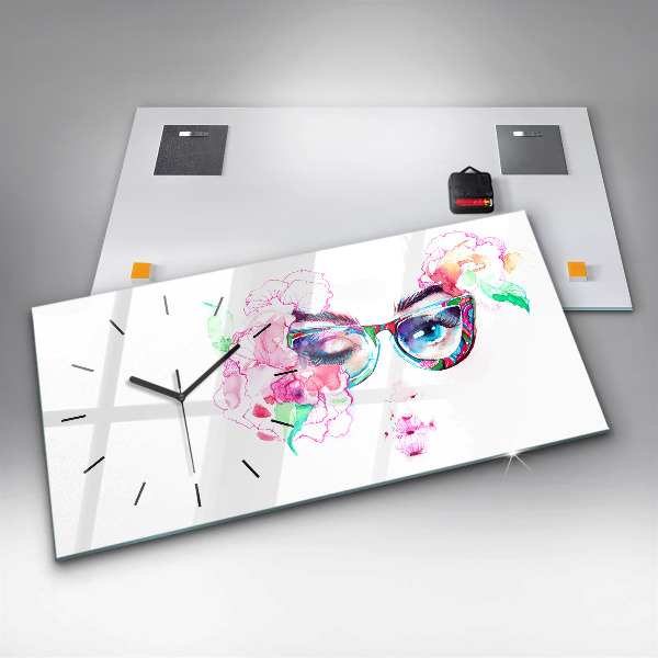 Horloge rectangulaire horizontale 'Visage d''une femme avec des lunettes'