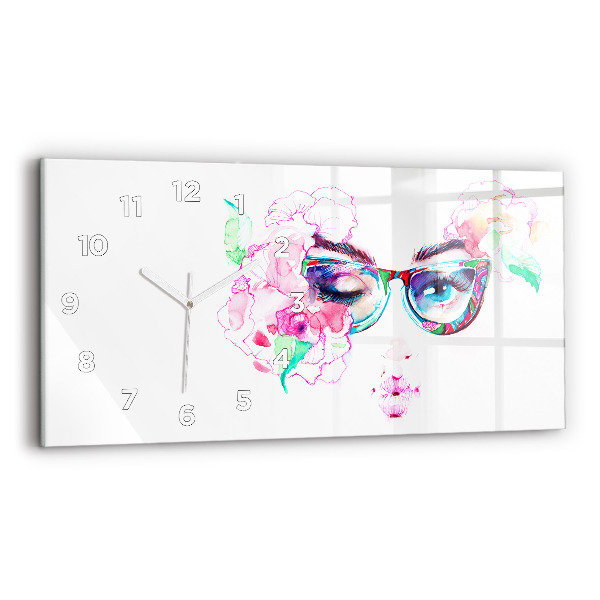 Horloge rectangulaire horizontale 'Visage d''une femme avec des lunettes'