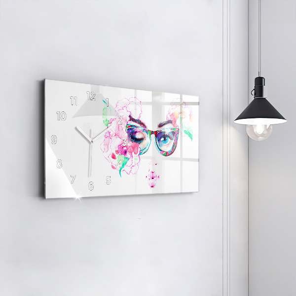Horloge rectangulaire horizontale 'Visage d''une femme avec des lunettes'