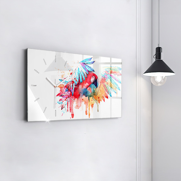 Horloge rectangulaire horizontale Perroquet rouge coloré