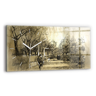 Horloge rectangulaire horizontale Parc et arbres en sépia