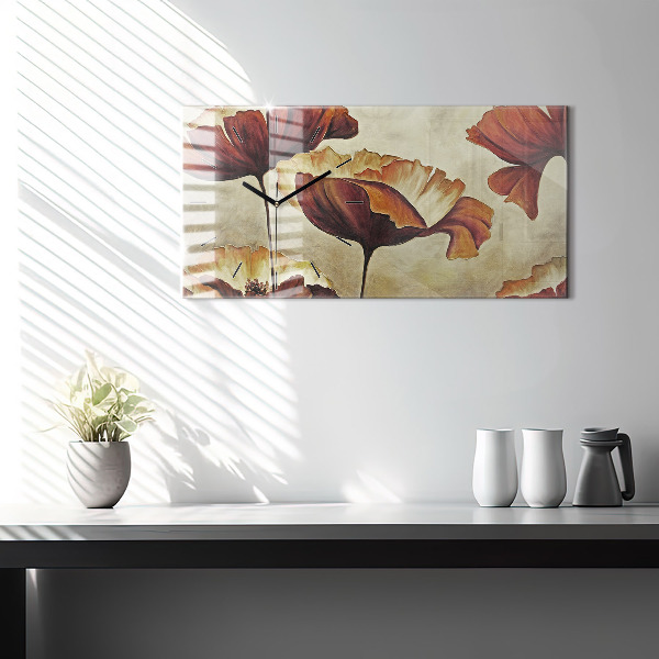 Horloge rectangulaire horizontale Coquelicots peints