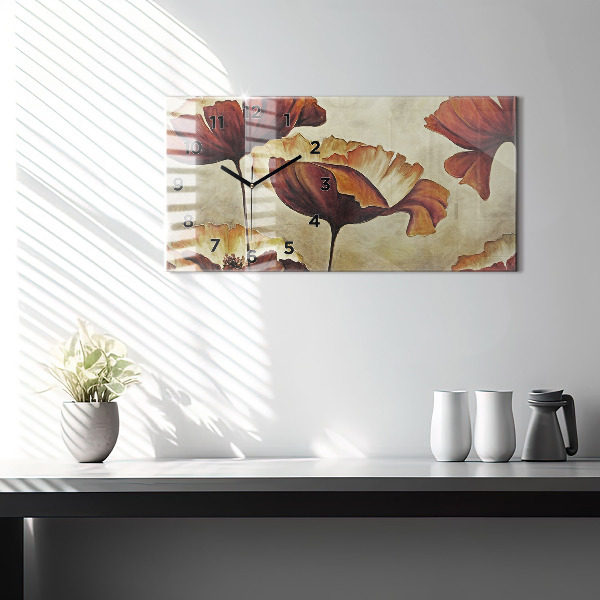 Horloge rectangulaire horizontale Coquelicots peints