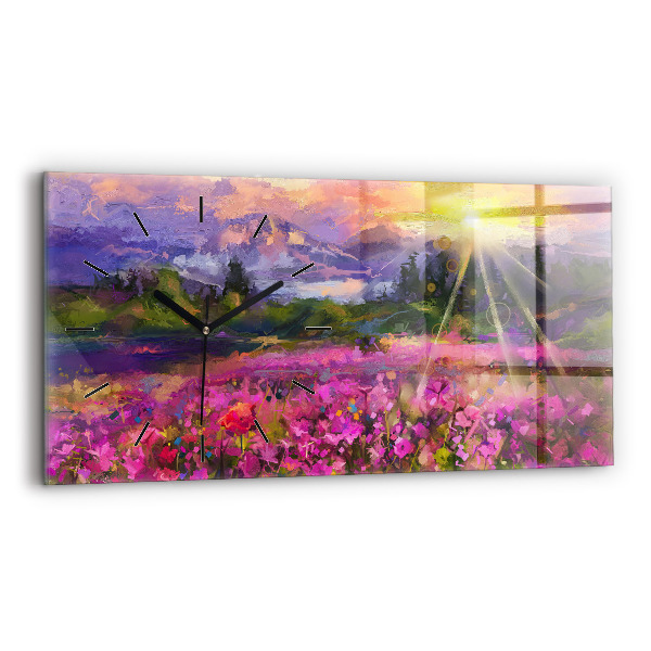 Horloge murale horizontale Paysage de nature et de fleurs