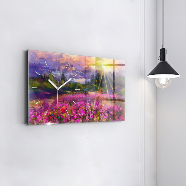 Horloge murale horizontale Paysage de nature et de fleurs
