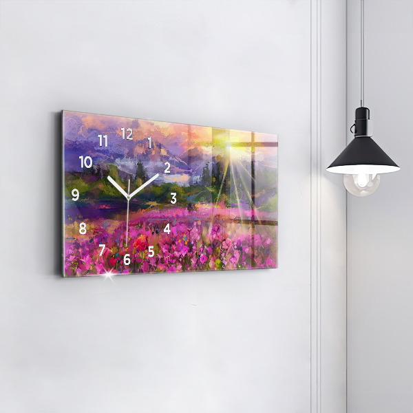 Horloge murale horizontale Paysage de nature et de fleurs