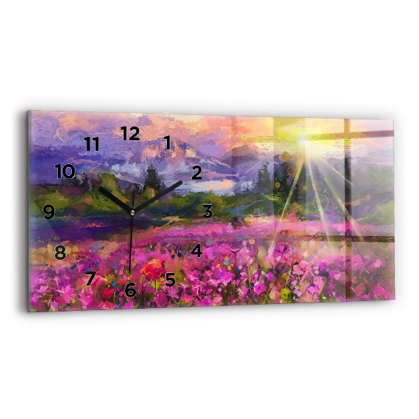 Horloge murale horizontale Paysage de nature et de fleurs